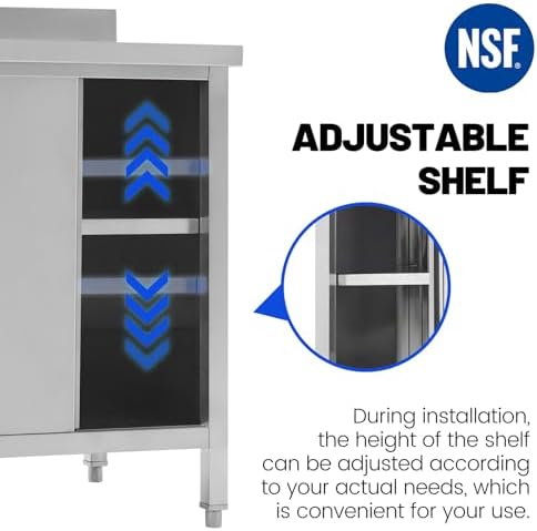 Hally Stainless Steel Cabinet 24"x60" Commercial Prep Workbench Backsplash - Image 4