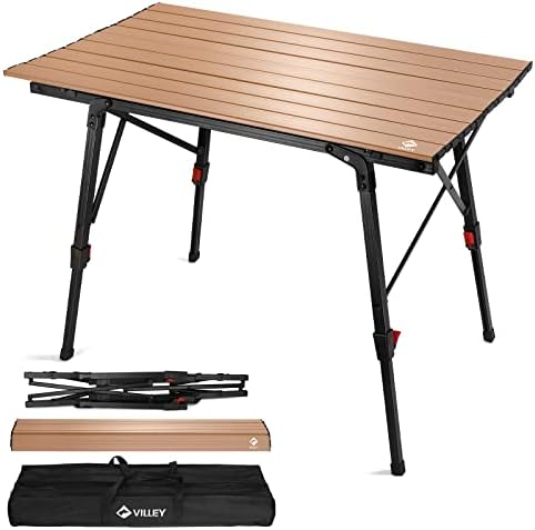 VILLEY Portable Camping Table with Adjustable Legs, Aluminum Folding Table by VILLEY