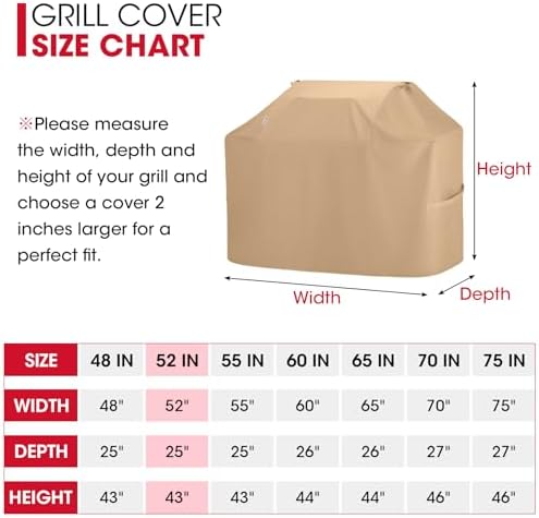 Unicook Grill Cover Heavy Duty Waterproof UV Resistant 52 Inch, Light Brown - Image 6