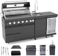 Outdoor Kitchen Island, 82 Inch 85000 BTU Gas Grill Combination With Refrigerator and Sink, Outdoor Stainless Steel Barbecue Bar, Natural Gas Barbecue Grill for Patios, Gardens, Parties by Qeeka