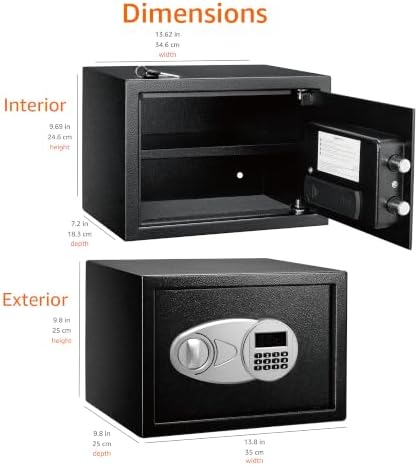 Amazon Basics Steel Security Safe and Lock Box with Electronic Keypad, Secure Documents Storage, Black, 0.5 Cubic Feet, 13.8"W x 9.8"D x 9.8"H, Removable Shelf - Image 2