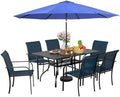 Incbruce 8-Piece Patio Furniture Set with Dark Blue Umbrella, Patio Table and Chairs Set of 6 Textilene Chairs and Rectangle Table with Umbrella Hole for Garden, Deck and Backyard (Blue) by Incbruce