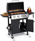 HUGROVE 4-Burner Propane Gas BBQ Grill, Upgraded 40,000 BTU Stainless Steel Barbecue Grill with Foldable Side Tables, Spice Rack & Wheels for Outdoor Cooking by HUGROVE