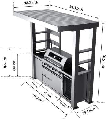 94-Inch 6-Burner 85000 BTU Natural Gas Outdoor Kitchen Grill Island with Shed, 304 Stainless Steel Silver, Wine Cooler, Rotisserie, Black Granite Countertops & Sink for Backyard BBQ - Image 2