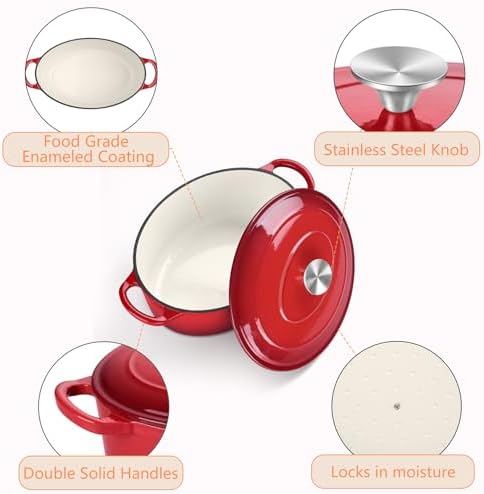 TeamFar Oval Dutch Oven, 5qt Enameled Cast Iron Dutch Oven Pot with Lid - Image 3