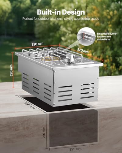 VEVOR Single Grilling Side Burner, 15,000BTU Liquid Propane Side Burner for Outdoor Kitchen, Convertible to Natural Gas, 304 Stainless Steel Built-in Single Grill Burners for BBQ Grill Island - Image 5