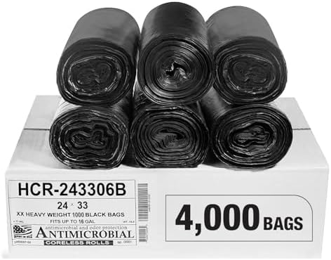Aluf Plastics 16 Gallon 6 Micron (eq) Black Trash Bags 24" x 33" 4000 Count by AlufPlastics