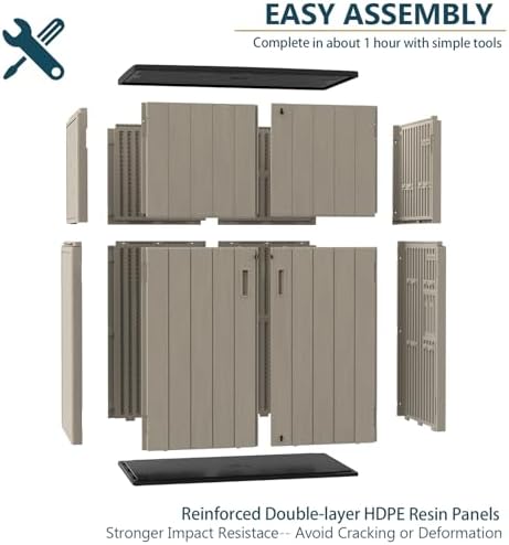 HOMSPARK 57 Cu.Ft Outdoor Storage Shed Weather Resistant, Multi Functional | Double-Wall Resin Storage Sheds & Outdoor Storage Box Waterproof for Backyard Garden Patio Lawn (Brown) - Image 5