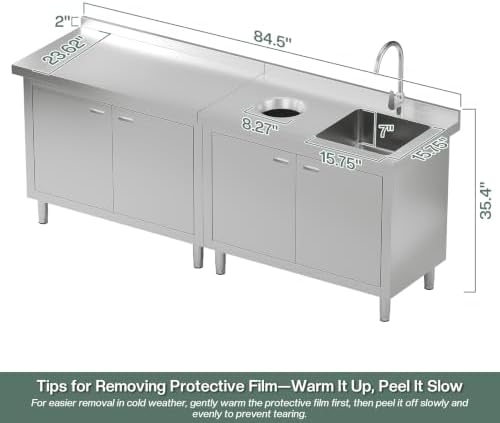 Jocisland 84-Inch Stainless Steel Utility Sink Cabinet with Faucet - Image 3