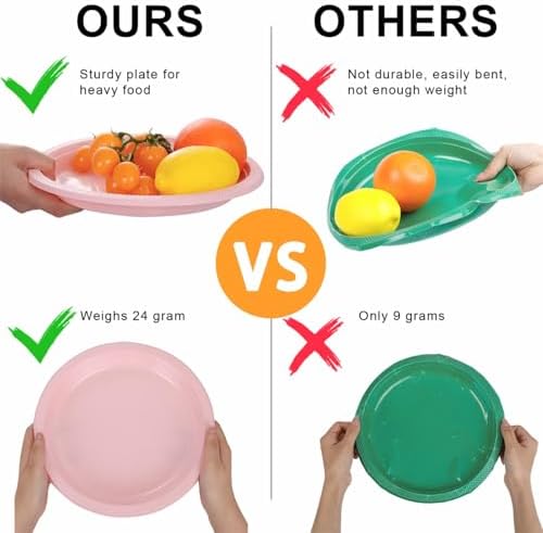 WELLIFE Pink Plastic Plates 10 Inch 50 Count - Image 6