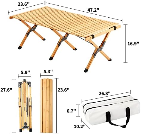 UNICOO –Bamboo Roll Up Picnic Table, Portable Camping Table W/Carry Bag, Low Height Foldable BBQ Top for Indoor & Outdoor Party, BBQ and Hiking (Natural, 4 FT) - Image 2