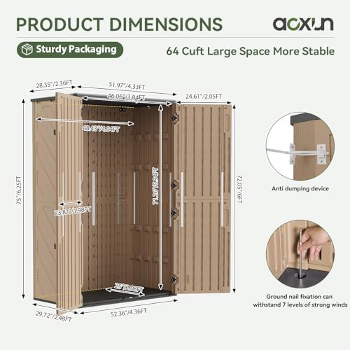 Aoxun Outdoor Storage Shed with Floor, 64 Cu.Ft Outdoor Storage Cabinet - Image 2
