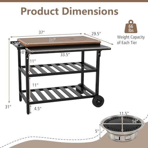 Giantex Outdoor Grill Cart with Korean BBQ Charcoal Grill, Dual Cooking Surfaces, Rolling Food Prep Table with Foldable Side Shelf, Storage Shelves, Wood-Look Top, for Patio, Party & Backyard Cooking - Image 7