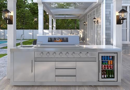 KoolMore Reserve Outdoor Kitchen Island with 6 Burner Grill and a Side Burner, Sink, Storage Cabinet and Beverage Refrigerator, CSA Listed in Stainless-Steel - Image 3