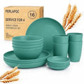 Unbreakable Wheat Straw Dinnerware Set 16 PCS - Plates and Bowls Set for 4,Dishwasher & Microwave Safe Lightweight Plates and Bowls Set for Party Camping Kitchen - Green by Perlapoc