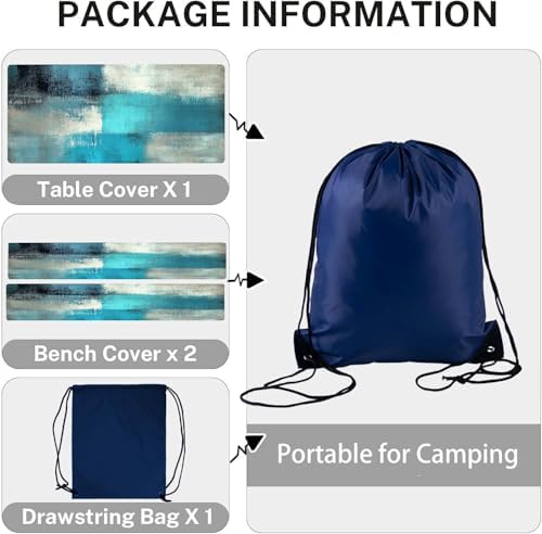 CAPSCEOLL Fitted Picnic Table Cover with Bench Covers 5ft - Blue White - Image 6