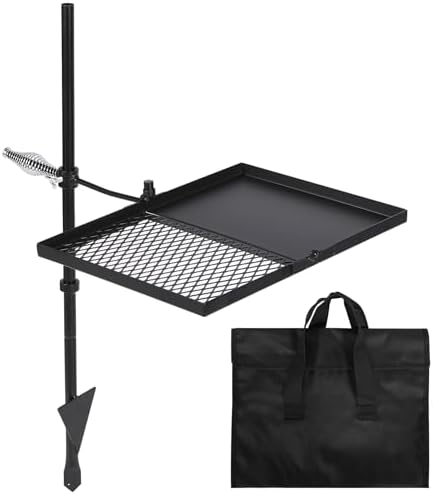 REDCAMP Folding Swivel Campfire Grill, Portable Fire Pit Grill Grate Over Fire Pit, Heavy Duty Steel Grate & Camp Fire Rack with Carrying Bag for Outdoor Camping Cooking by REDCAMP