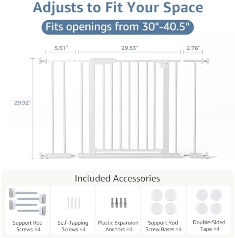 DUMOS 30-40.5" Baby Gate for Stairs & Doorways, Auto Close, White - Image 2