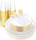 LIYH 180 Pcs White and Gold Plastic Plates Disposable - Dinnerware Set, Gold Plastic Silverware, Disposable Heavyduty Plates for Parties, Birthdays, Wedding 30Guests by LIYHLoveinyourheart