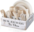 ALELION Rustic White Plate and Utensil Caddy, 6-Compartment Paper Plate and Cutlery Holder with Handles, Kitchen and Party Organizer for BBQs, Picnics, and Gatherings by ALELION