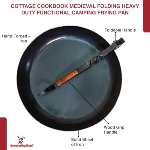 Armory Replicas™ Convenient Company Heavy Duty Folding Frying Pan – Hand-Forged Large 14.55" Outdoor Cookware with Walnut Handle - Image 3