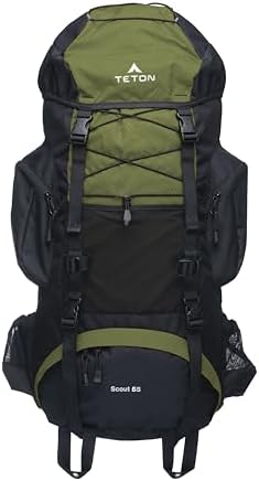 Teton 55L Scout Internal Frame Backpack for Hiking, Camping, Backpacking, Travel, Rain Cover Included, Olive by Teton