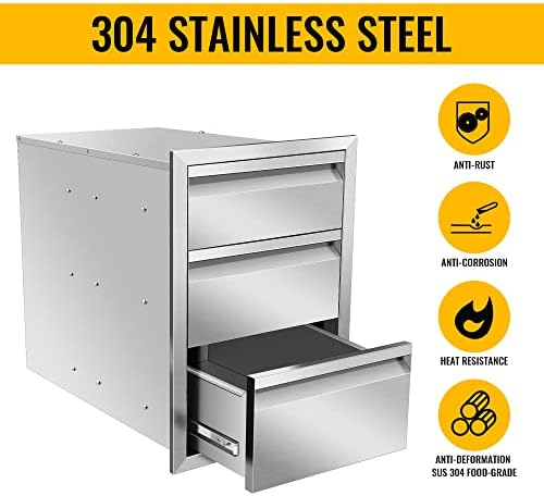 Outdoor Kitchen Drawers Stainless Steel 16W X 21H X 23D Inch, Flush Mount Triple BBQ Island Drawers with Hidden Handle for Outdoor Kitchens, Patio or Grill Station - Image 2