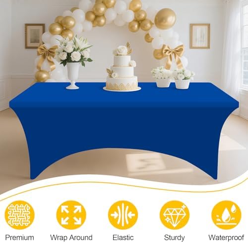 Smiry 2 Pack Spandex Table Cloth 6FT, Elastic Fitted Blue Tablecloth - Image 3