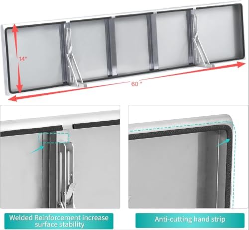 Concession Shelf 60"L x 14"W，22 gauge ASTM 304 Stainless Steel Folding Serving Food Shelf ，Wall Mount Shelving , Stainless Steel Shelf For Food Truck, grill area,BBQ working table, Restaurant .NSF - Image 3