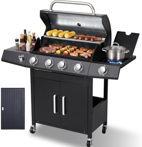 4-Burner Propane BBQ Gas Grill with Side Burner, Black by LabolataOutdoorGrills