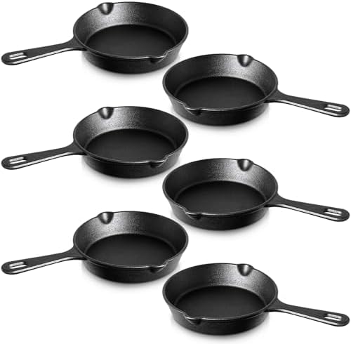 Vesici 6 Pcs Cast Iron Skillet Frying Pans with Drip-spouts Circle Non-stick Frying Skillet Omelette Pan Safe Healthy Cookware for Home Barbecue Kitchen Party Restaurant Catering Service (5.5 Inch) by Vesici
