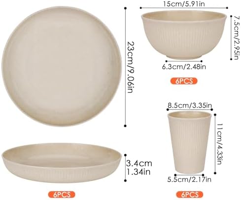 Plastic Dinnerware Sets for 6 People 18pcs Camping Plates and Bowls Set - Image 2