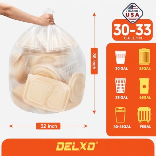 Delxo 30-33 Gallon Trash Bags, 250 Count Bulk Value Clear Large Garbage Bag - Image 3