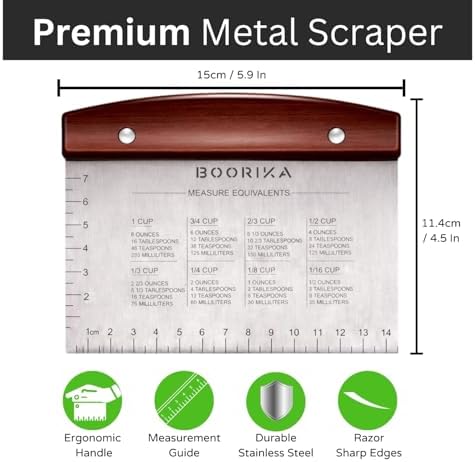 Boorika Dough Scraper & Bench Scraper Kitchen – Stainless Steel Sourdough Tools – Dough Cutter for Sourdough Bread, Pizza, and Flat Top Griddles – Chef Approved (Dark) - Image 2