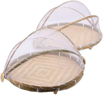 Estink Round Tent Basket, Wood Woven Food Serving Basket with Mesh Cover, Ideal for Picnics, BBQs, and Outdoor Events - Image 5
