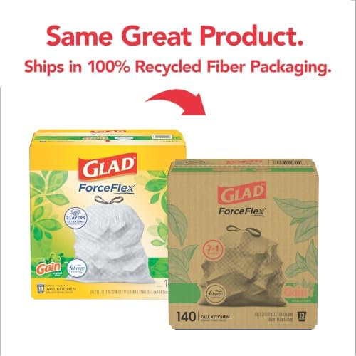 Glad ForceFlex Kitchen Trash Bags, Rip and Tear Resistant, Gain Original Scented Tall Garbage Bags, Odor Control, Febreze Freshness, 13 Gallon, 140 Count - Image 2