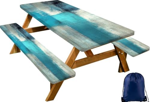 CAPSCEOLL Fitted Picnic Table Cover with Bench Covers 5ft - Blue White by CAPSCEOLL