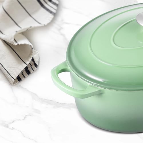 Leonyo 7QT Enameled Cast Iron Oval Dutch Oven Pot with Lid, Pistachio Green - Image 6