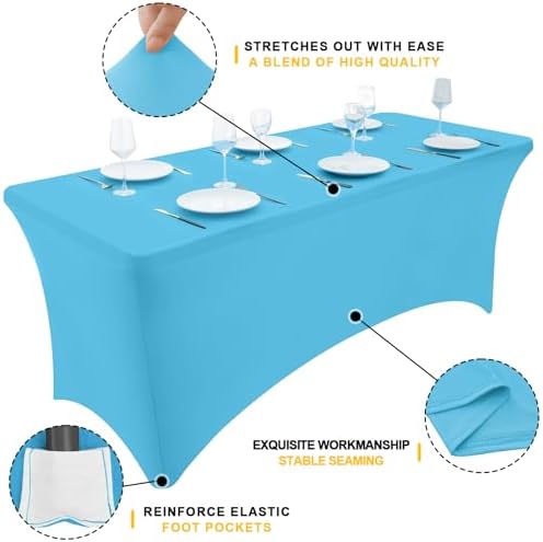 Smiry 2 Pack Spandex Table Cloth 5FT, Elastic Fitted Blue Mist Tablecloth - Image 2