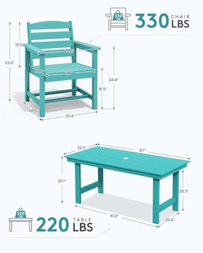 SERWALL 7 Pcs Outdoor Dining Set, 67" HDPE Dining Set for 6, Aruba - Image 4
