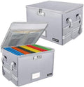ENGPOW File Box with Lock, Fireproof Document Box with Pockets, Collapsible File Organizer Filing Storage Cabinet with Handle, Portable Home Office Safe for Hanging Letter/Legal Folders,Silver,2 Pack by ENGPOW