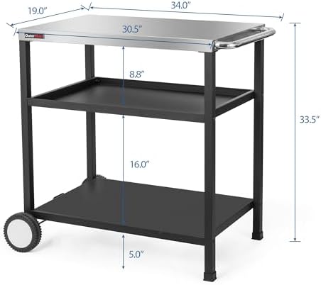 OuterMust Outdoor Grill Table, Triple-Shelf Movable Outdoor Kitchen Island with Wheels and Tank Holders for Pizza Oven, Silver & Black - Image 2