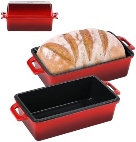 Northriver Casting 9x5 Inch Enameled Cast Iron Loaf Pan with Lid, Perfect Bread Baking Pan | Even Heat Distribution for Homemade Bread, Cake, Meatloaf，2 Piece set，Red by NorthriverCasting
