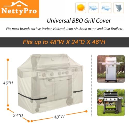 NettyPro Grill Cover for Outdoor Grill 48 Inch Waterproof Heavy Duty, Beige - Image 6
