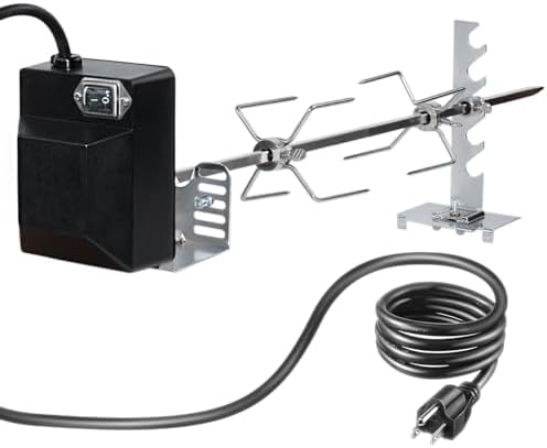 Heavy-Duty Stainless Steel Grill Rotisserie Kit with 27 X 1/3 Inch Spit Rod, Stainless Steel Electric Motor and Necessary Rotisserie Accessories (Stainless Steel, New Black) by TuhooMall