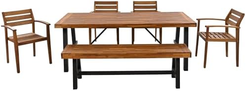 Harper & Bright Designs GO Outdoor Wood Dining Set for 6-7 Person, Outdoor Dining Furniture with Removable Cushions, Ergonomic Chairs and Bench, Thicker Table, Nature - Image 7
