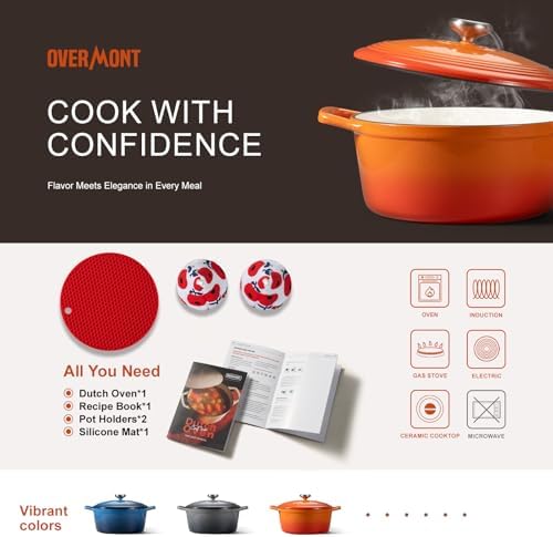 Overmont Enameled Cast Iron Dutch Oven - 5.5QT Pot with Lid Cookbook - Image 6