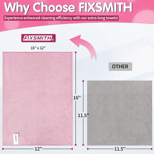 FIXSMITH Pink Microfiber Cleaning Cloth -Pack of 8, Highly Absorbent Cleaning Rags, 16"X12" All Purpose Cleaning Towels for Housekeeping, Kitchen, Car, Lint Free and Reusable Microfiber Towels - Image 2