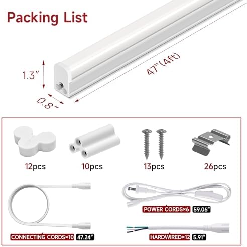 LED Shop Light for Garage, T5, 4FT, 20W, 2200LM, 5000K, 12 Pack - Image 5