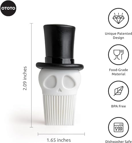 OTOTO Skully Basting Brush - Food Basting Brush for Cooking, Halloween Gifts, Gothic Kitchen Brush, Spooky Gifts, Skull Kitchen Accessories - Image 2